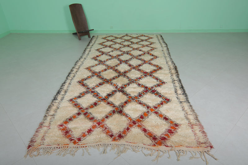 Handwoven Moroccan Rug - 6.1 x 12.1 ft | Beige Diamond Pattern with Black Border