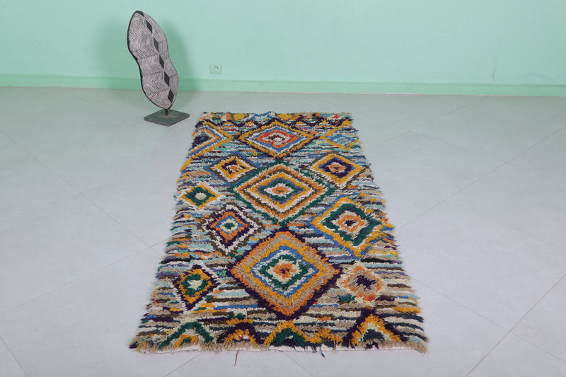 Moroccan Boucherouite Rug - 3x6.5 ft | Handwoven Geometric Design