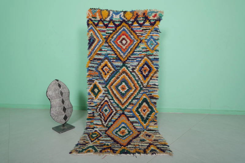 Moroccan Boucherouite Rug - 3x6.5 ft | Handwoven Geometric Design