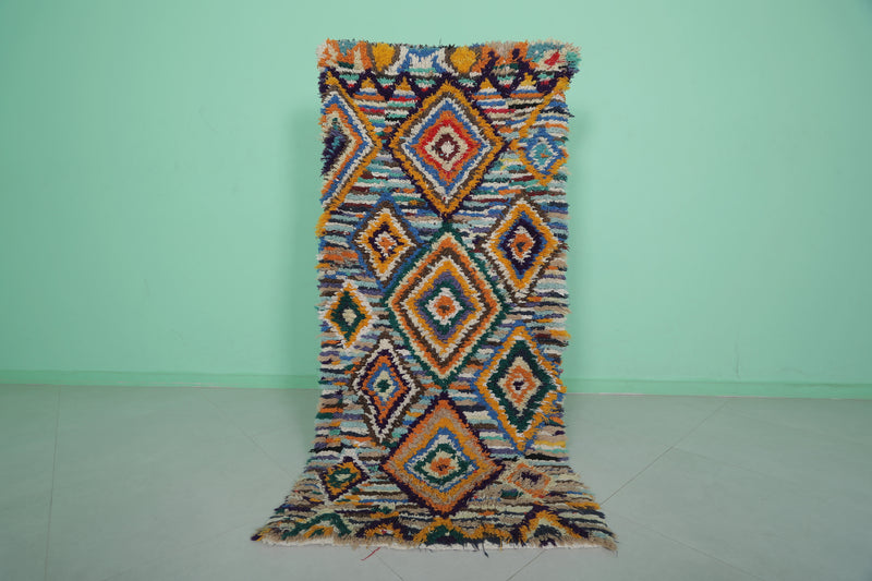 Moroccan Boucherouite Rug - 3x6.5 ft | Handwoven Geometric Design