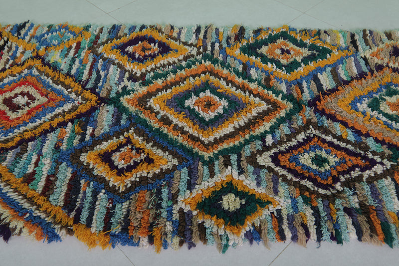 Moroccan Boucherouite Rug - 3x6.5 ft | Handwoven Geometric Design