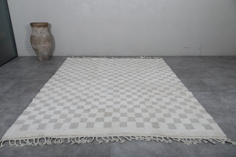 Checkered Moroccan Rug - Handwoven 8.3 x 10.1 Feet | Elegant Neutral Design