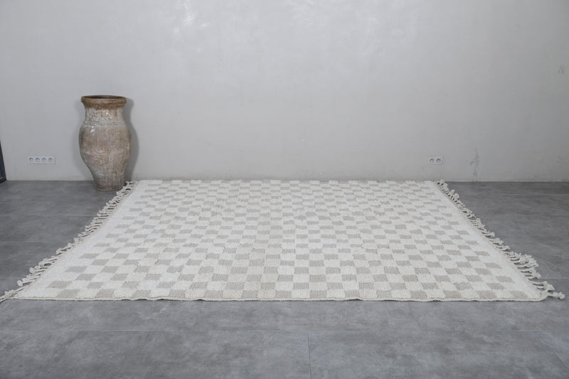 Checkered Moroccan Rug - Handwoven 8.3 x 10.1 Feet | Elegant Neutral Design