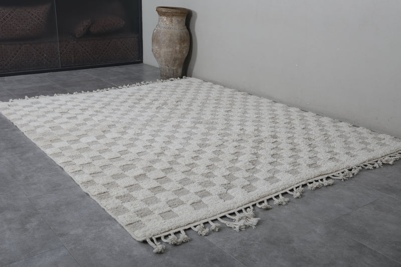 Checkered Moroccan Rug - Handwoven 8.3 x 10.1 Feet | Elegant Neutral Design