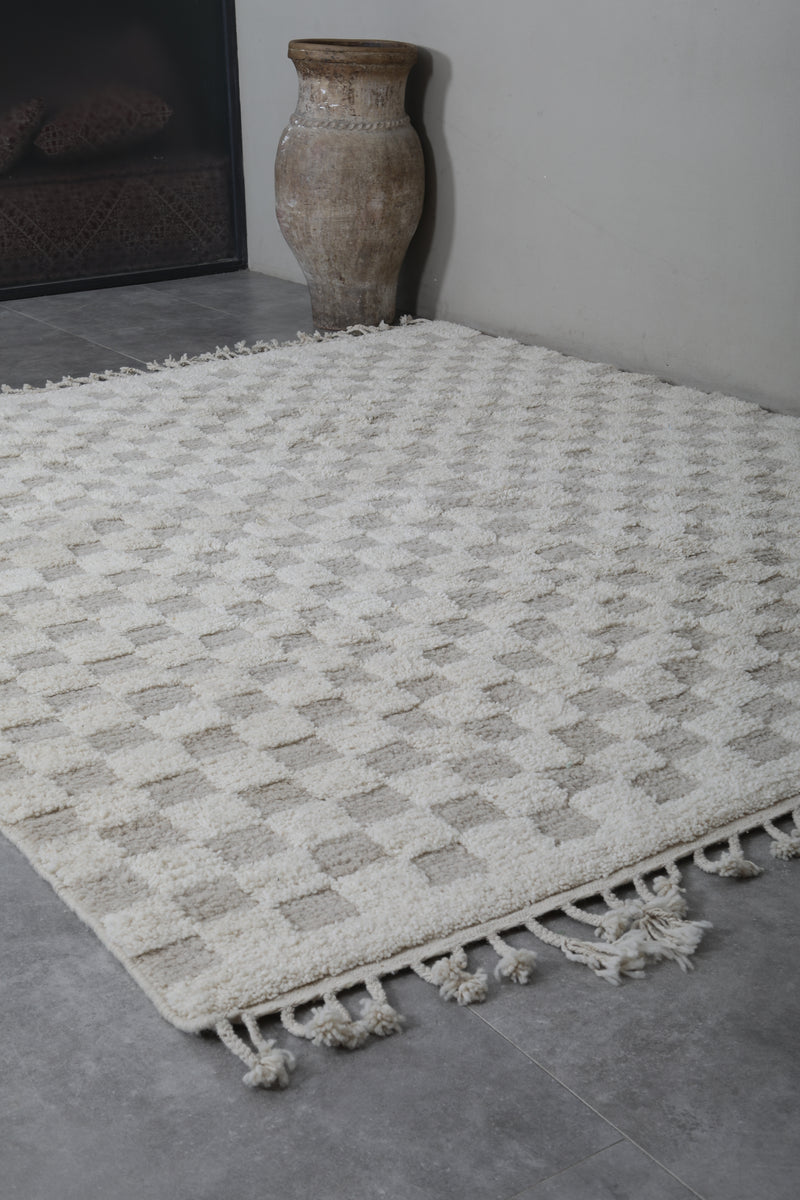 Checkered Moroccan Rug - Handwoven 8.3 x 10.1 Feet | Elegant Neutral Design