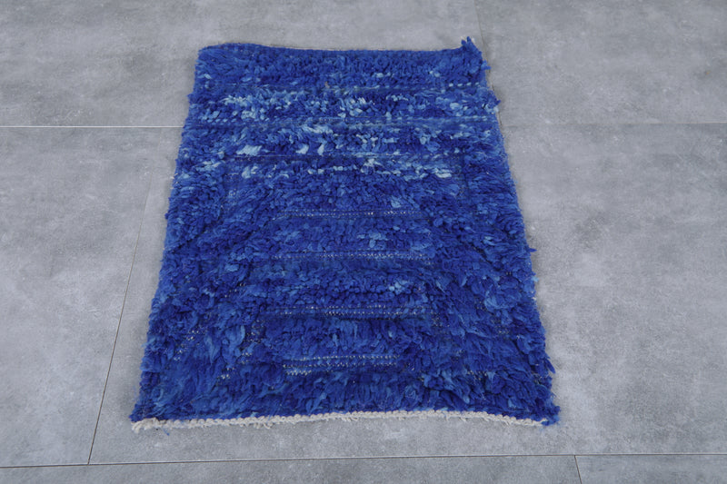 Moroccan Berber Rug - Handwoven 1.8 x 2.4 Feet | Blue Wool Accent