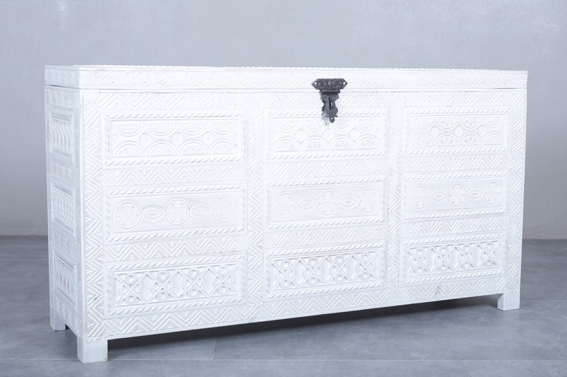 White Custom Moroccan trunk - Handmade Berber Wooden trunk