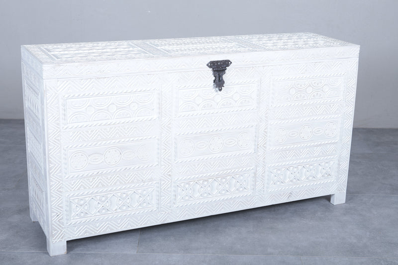 White Custom Moroccan trunk - Handmade Berber Wooden trunk