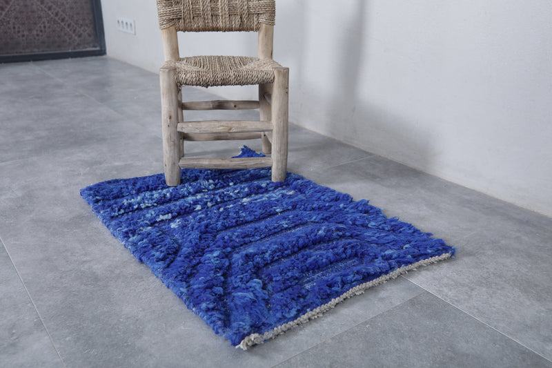 Moroccan Berber Rug - Handwoven 1.8 x 2.4 Feet | Blue Wool Accent