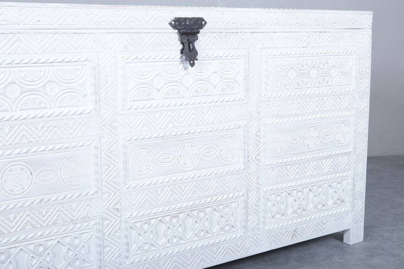 White Custom Moroccan trunk - Handmade Berber Wooden trunk