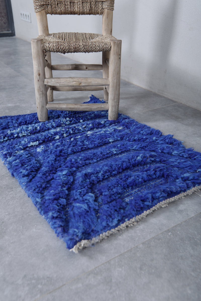 Moroccan Berber Rug - Handwoven 1.8 x 2.4 Feet | Blue Wool Accent