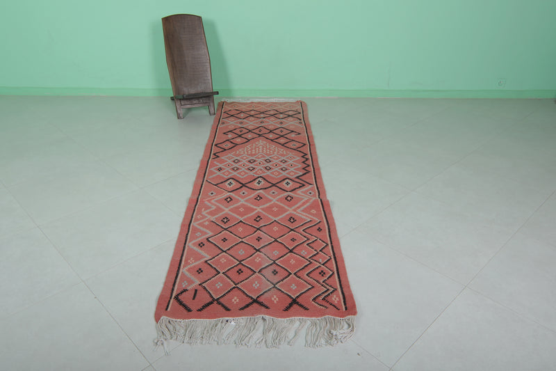 Handwoven Moroccan Rug 2.7 x 9.2 FT - Red Geometric Design