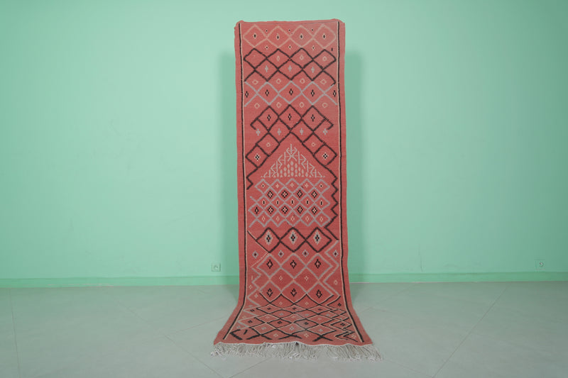 Handwoven Moroccan Rug 2.7 x 9.2 FT - Red Geometric Design