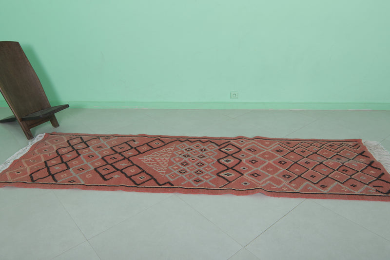 Handwoven Moroccan Rug 2.7 x 9.2 FT - Red Geometric Design