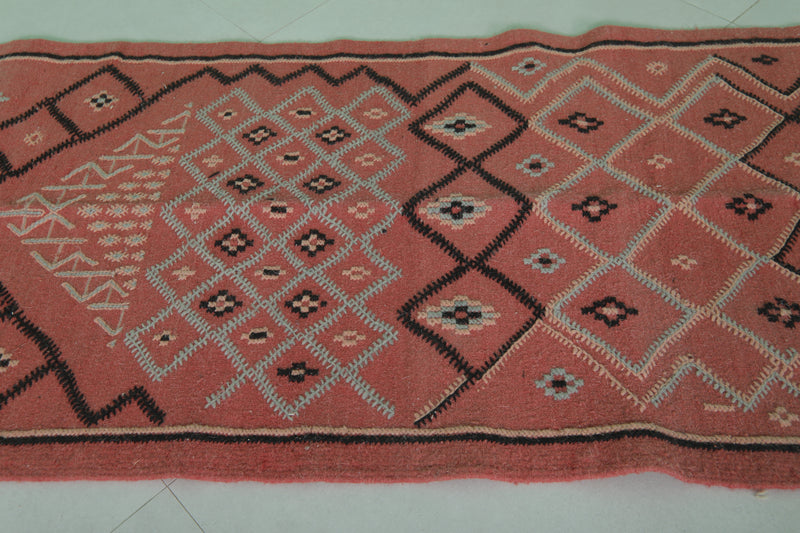 Handwoven Moroccan Rug 2.7 x 9.2 FT - Red Geometric Design