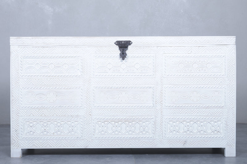 White Custom Moroccan trunk - Handmade Berber Wooden trunk