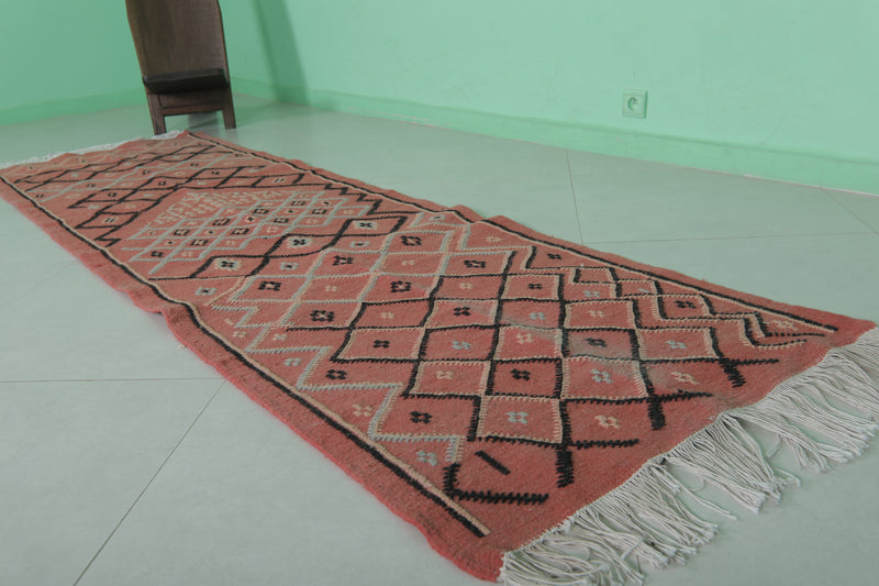 Handwoven Moroccan Rug 2.7 x 9.2 FT - Red Geometric Design