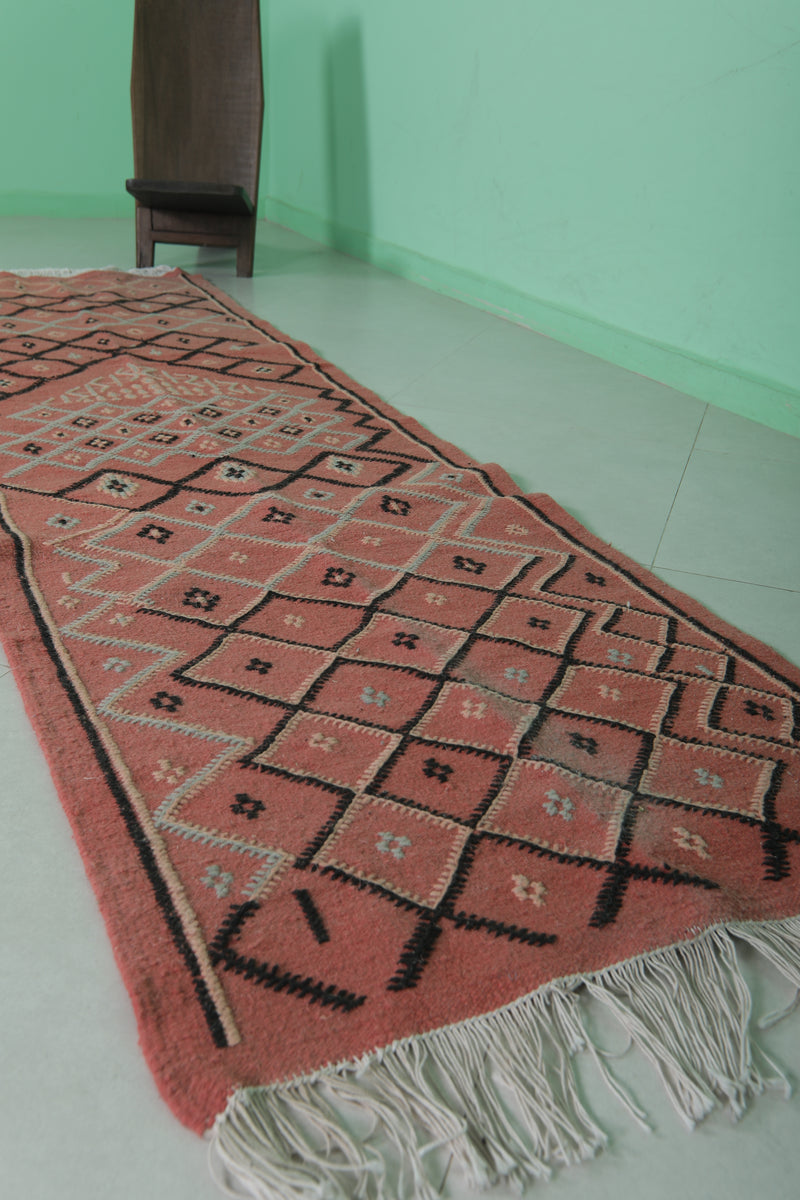 Handwoven Moroccan Rug 2.7 x 9.2 FT - Red Geometric Design