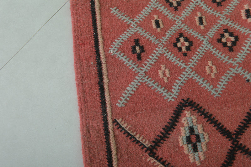 Handwoven Moroccan Rug 2.7 x 9.2 FT - Red Geometric Design