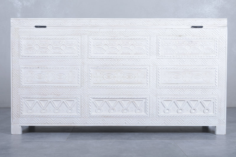 White Custom Moroccan trunk - Handmade Berber Wooden trunk