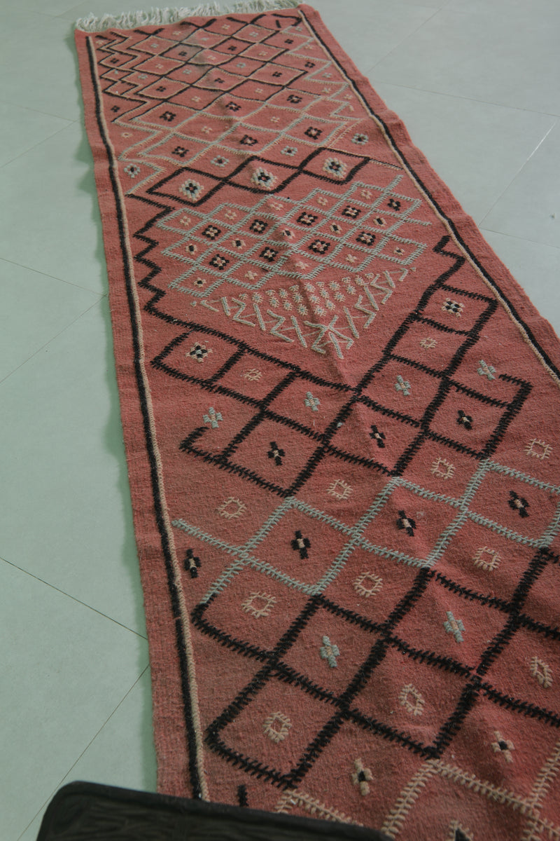 Handwoven Moroccan Rug 2.7 x 9.2 FT - Red Geometric Design