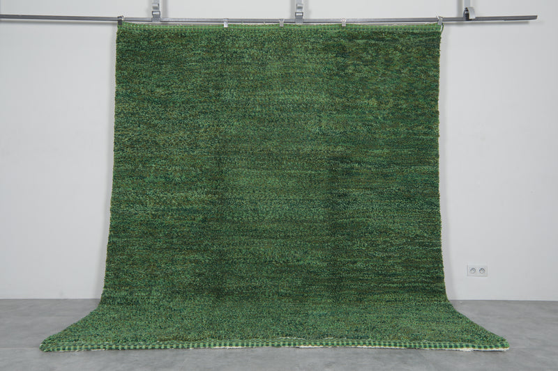 Hand-Knotted Moroccan rug - custom green carpet - Wool rug