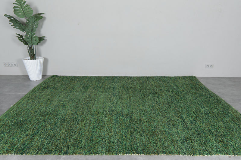 Hand-Knotted Moroccan rug - custom green carpet - Wool rug