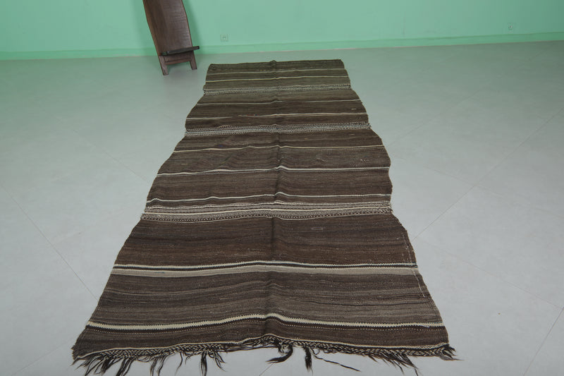 Handwoven Moroccan Kilim - Earthy Brown Striped Design - 4.2x11 ft