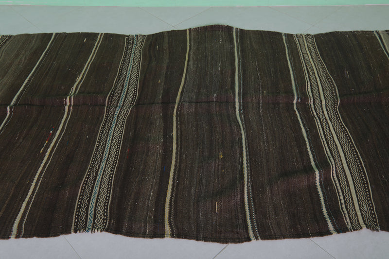 Handwoven Moroccan Kilim - Earthy Brown Striped Design - 4.2x11 ft