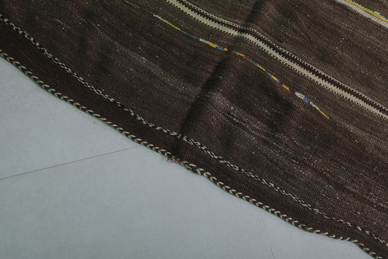 Handwoven Moroccan Kilim - Earthy Brown Striped Design - 4.2x11 ft