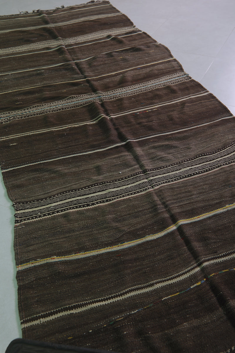 Handwoven Moroccan Kilim - Earthy Brown Striped Design - 4.2x11 ft