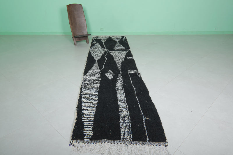 Black Moroccan Hallway Rug - 2.8x11.2 FT | Handmade Geometric Design