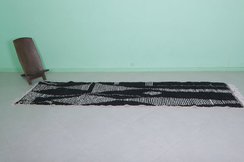 Black Moroccan Hallway Rug - 2.8x11.2 FT | Handmade Geometric Design