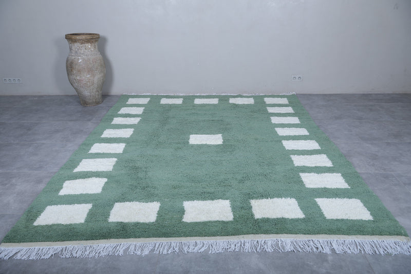 Green Moroccan Rug - 8.2 x 10.1 Feet | Geometric Wool Design