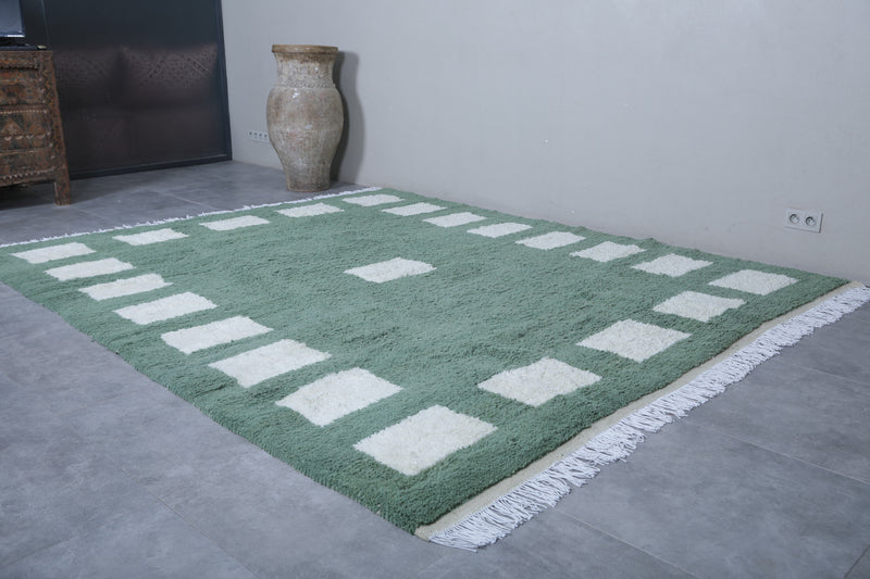 Green Moroccan Rug - 8.2 x 10.1 Feet | Geometric Wool Design