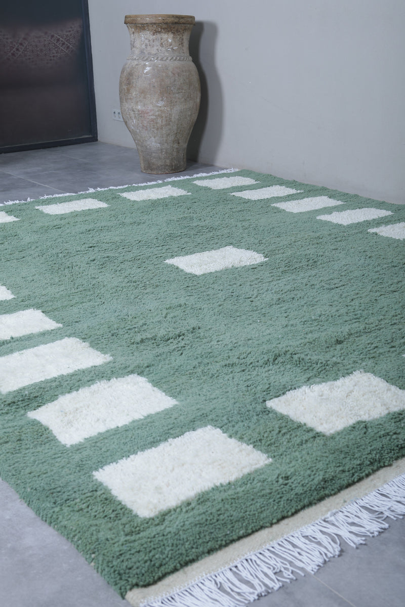 Green Moroccan Rug - 8.2 x 10.1 Feet | Geometric Wool Design