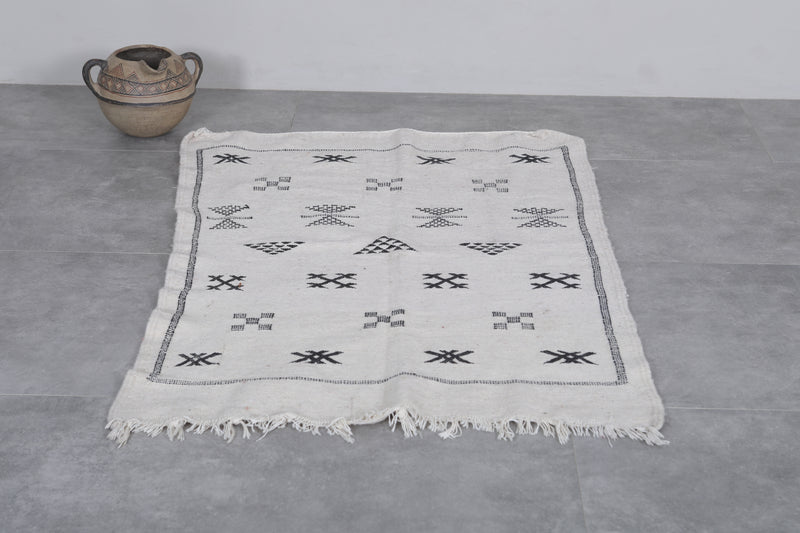 Handwoven Kilim Rug - 3 FT X 4.6 FT | Black and White Moroccan Rug