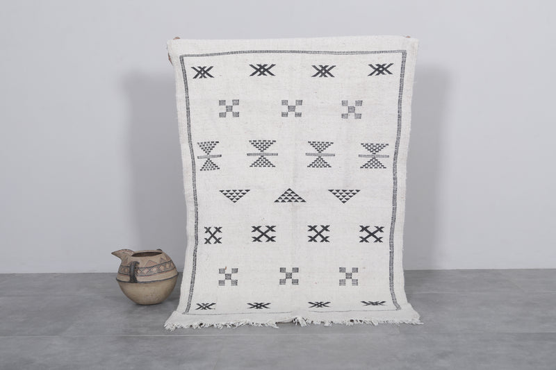 Handwoven Kilim Rug - 3 FT X 4.6 FT | Black and White Moroccan Rug