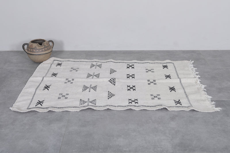 Handwoven Kilim Rug - 3 FT X 4.6 FT | Black and White Moroccan Rug