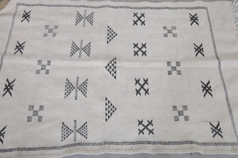 Handwoven Kilim Rug - 3 FT X 4.6 FT | Black and White Moroccan Rug