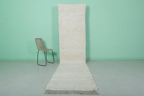 Elegant Moroccan Runner Rug - 2.8 x 12 ft | Minimalist White Design