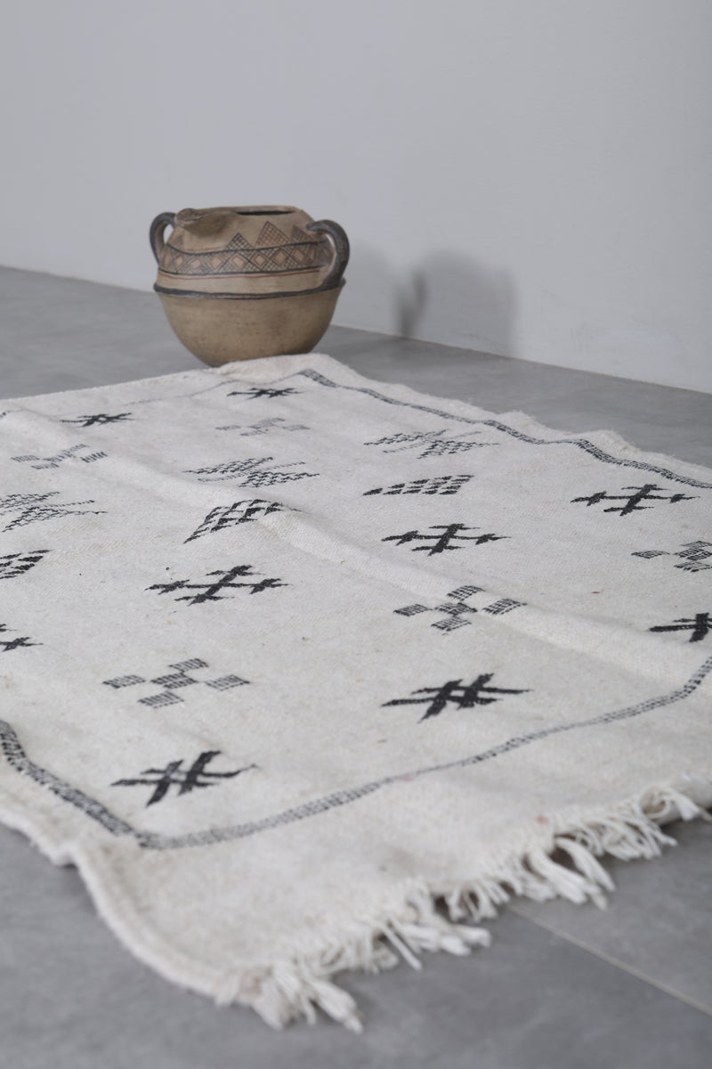 Handwoven Kilim Rug - 3 FT X 4.6 FT | Black and White Moroccan Rug