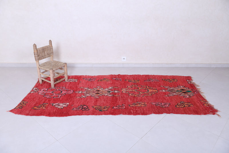 Moroccan Berber Rug - Vibrant Red - 3.7 X 8.3 Feet