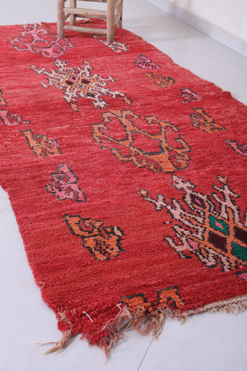 Moroccan Berber Rug - Vibrant Red - 3.7 X 8.3 Feet