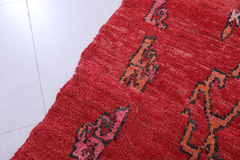 Moroccan Berber Rug - Vibrant Red - 3.7 X 8.3 Feet