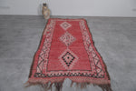 Vintage Moroccan Red Rug with Diamond Patterns - 3.6 x 7.8 Feet