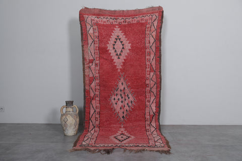 Vintage Moroccan rug red 3.6 X 7.8 Feet