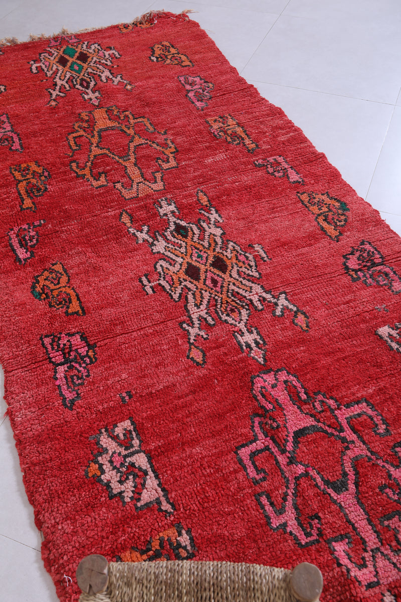 Moroccan Berber Rug - Vibrant Red - 3.7 X 8.3 Feet