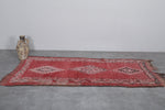 Vintage Moroccan Red Rug with Diamond Patterns - 3.6 x 7.8 Feet