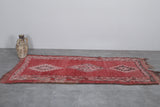 Vintage Moroccan Red Rug with Diamond Patterns - 3.6 x 7.8 Feet